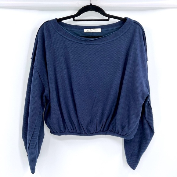 Free People Women Cuddle Bubble Mixed Knit Top Dark Navy Blue Size XS oversized - Picture 6 of 15